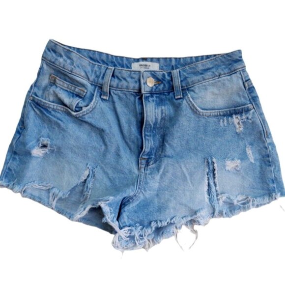 Forever 21 Hi Rise Cutoffs Jean Shorts Light Wash Denim - Picture 1 of 6